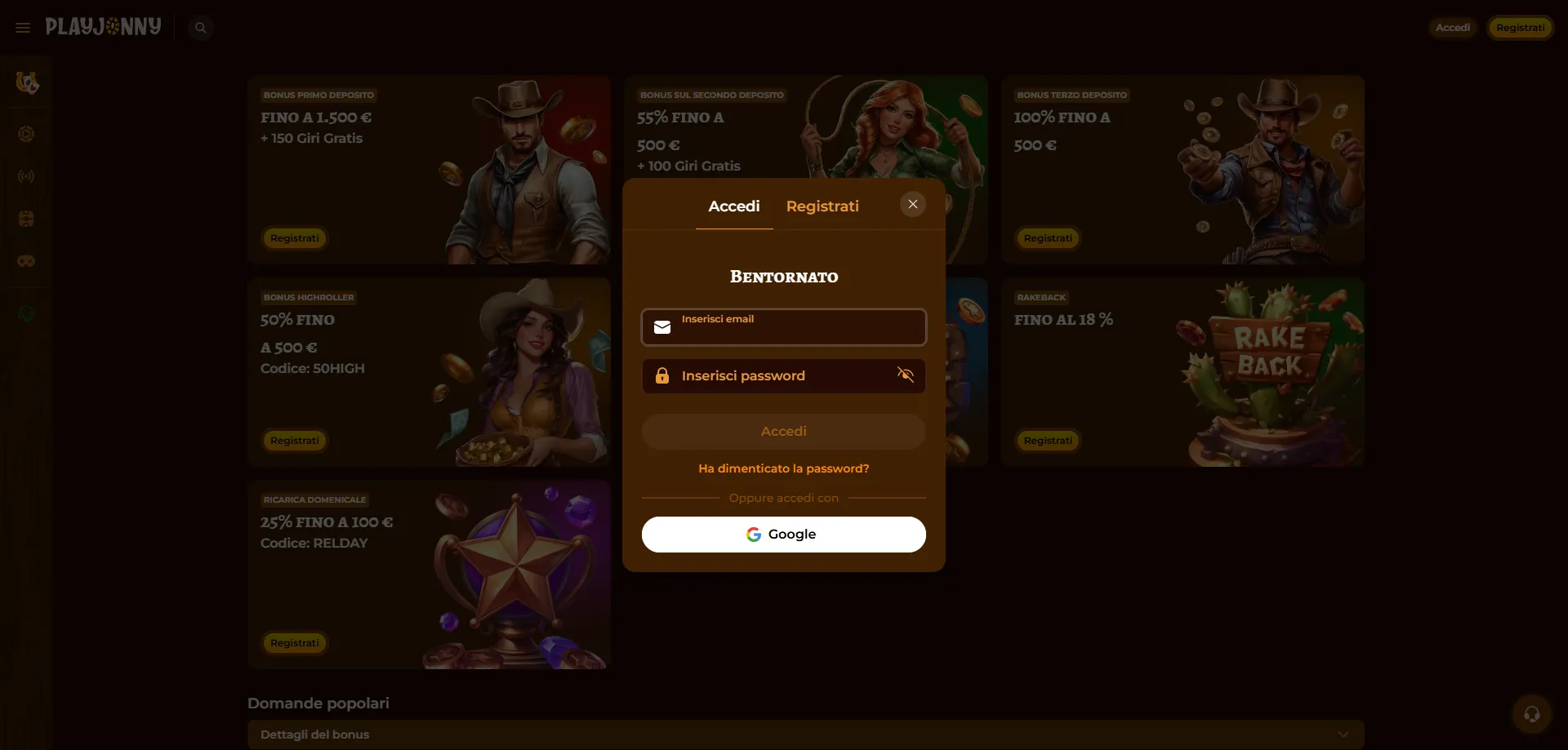 Giochi su PlayJonny: Slot, Tavoli e Live Casino